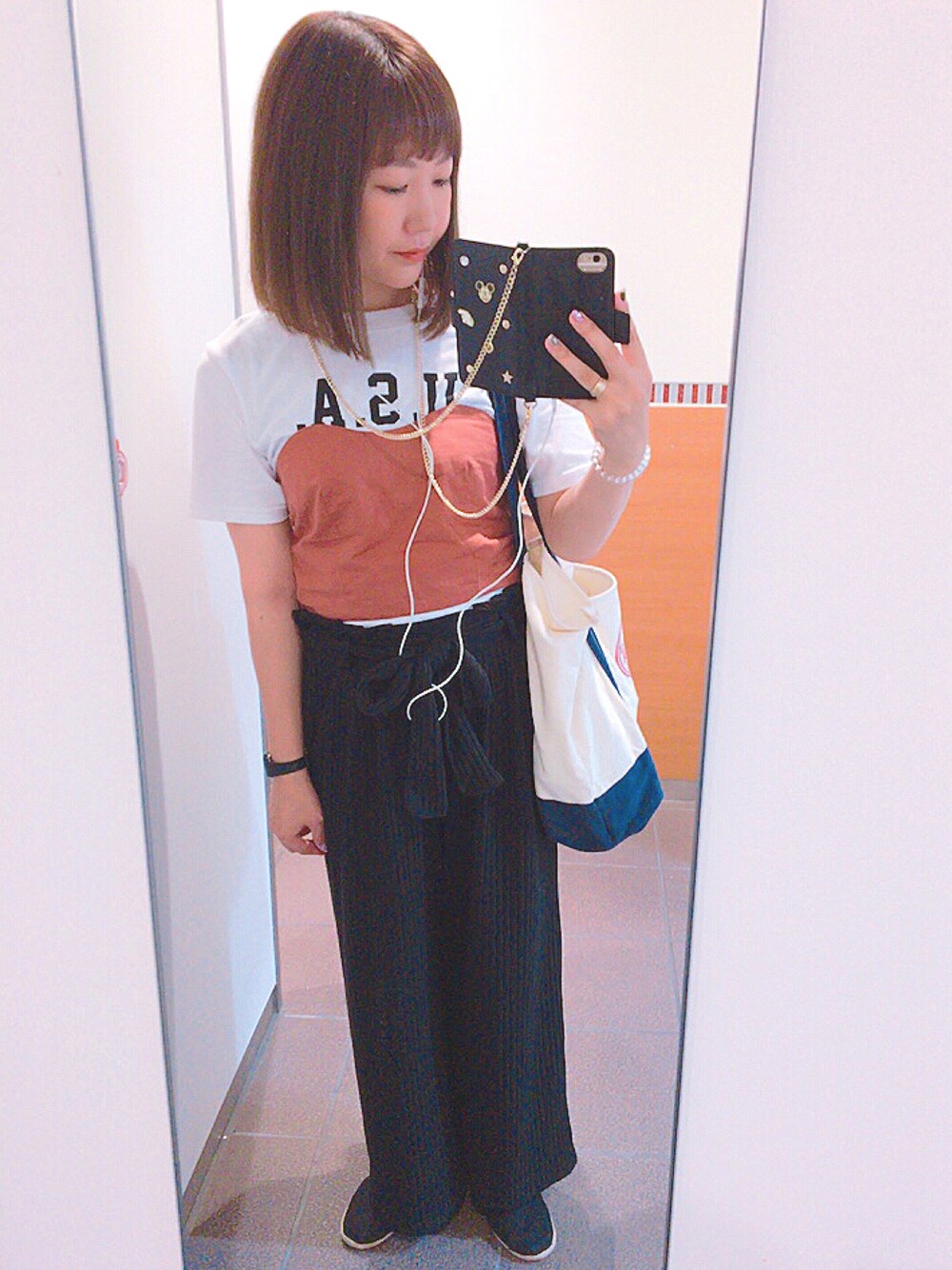 「プチプラ、夏、ビスチェ、ワイドパンツ、Tシャツ、カジュアル、エスパドリーユ」｜「GUの（GU）ＷＯＭＥＮエスパドリーユ（シューズ、ブラック系）」を使った、アズ☺︎さん（レディース・159cm）の夏コーディネートの1枚目の写真