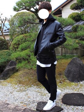 「ZIP FIVE（ジップファイブ）のアイテム（ライダースジャケット）」を使った、Rgさん（メンズ・173cm）の冬コーディネート