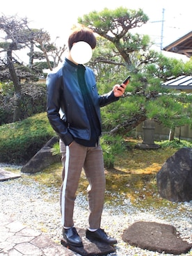「ZIP FIVE（ジップファイブ）のアイテム（ライダースジャケット）」を使った、Rgさん（メンズ・173cm）の冬コーディネート