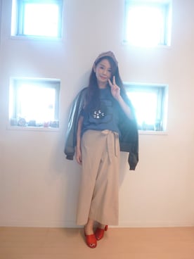 「ヘアバンド」｜「アイテム（MA-1）」を使った、sara375さん（レディース・154cm）の秋コーディネート