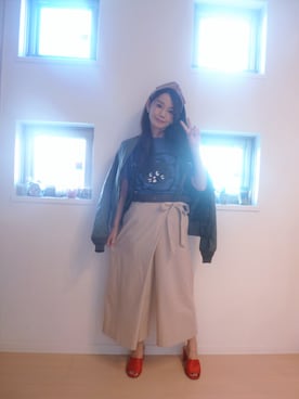 「ヘアバンド」｜「アイテム（MA-1）」を使った、sara375さん（レディース・154cm）の秋コーディネート