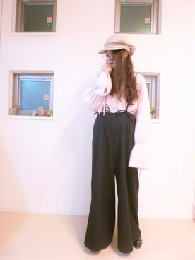 「スリッパ」｜「アイテム（帽子）」を使った、sara375さん（レディース・154cm）の秋コーディネート