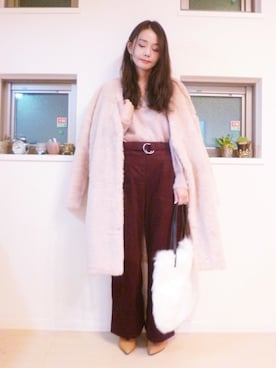 「フェイクファーコート」｜sara375さん（レディース・154cm）の冬コーディネート