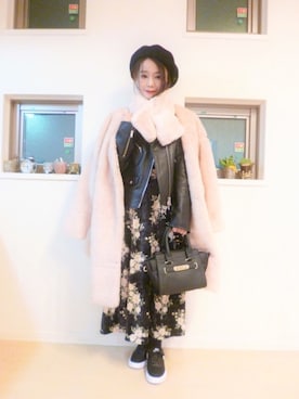 「URBAN RESEARCH ROSSO WOMEN（アーバンリサーチ　ロッソ）のアイテム（ライダースジャケット）」を使った、sara375さん（レディース・154cm）の冬コーディネート