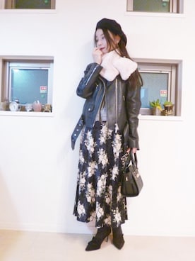 「URBAN RESEARCH ROSSO WOMEN（アーバンリサーチ　ロッソ）のアイテム（ライダースジャケット）」を使った、sara375さん（レディース・154cm）の冬コーディネート