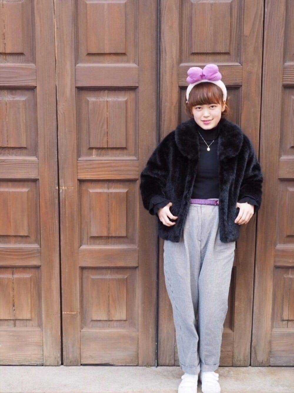 「tricot COMME des GARCONSのアイテム（その他アウター、ブラック系）」を使った、AYAFIさん（レディース・154cm）の冬コーディネートの1枚目の写真