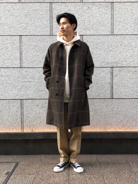 「RECOMMEND  ITEM STYLING」｜「アイテム（ステンカラーコート）」を使った、shohei kusakaさん（メンズ・175cm）の秋コーディネート