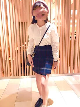 「オックスフォードシューズ」｜「アイテム（ハンチング/ベレー帽）」を使った、rinさん（レディース・159cm）の秋コーディネート