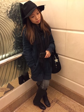 「moussy」｜「アイテム（ピーコート）」を使った、Fannieさん（レディース・153cm）の冬コーディネート
