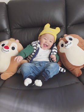 「アイテム（ロンパース、グリーン系）」を使った、Haruさん（キッズ・70cm）の冬コーディネート