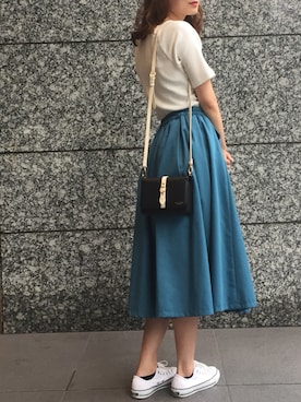 「titivate（ティティベイト）のタイプライタータックフレアスカート（スカート）」を使った、mai.Nさん（レディース・163cm）の夏コーディネート