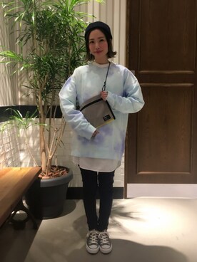 「HANES（ヘインズ）のアイテム（ニットキャップ/ビーニー）」を使った、tani.さん（レディース・154cm）の春コーディネート