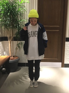 「RAGEBLUE（レイジブルー）のアイテム（ナイロンジャケット）」を使った、tani.さん（レディース・154cm）の秋コーディネート