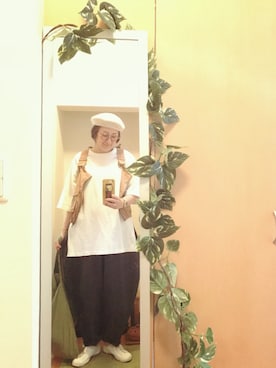 「ワークベスト」｜「アイテム（バッグ）」を使った、えちご屋さん（レディース・168cm）の秋コーディネート