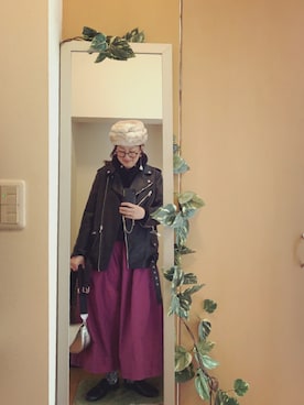 「coen」｜「アイテム（ライダースジャケット）」を使った、えちご屋さん（レディース・168cm）の秋コーディネート