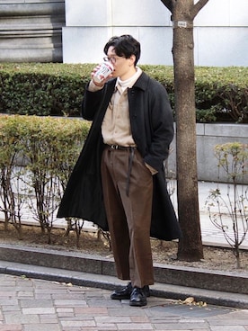 「アイテム（ステンカラーコート）」を使った、tom🐶さん（メンズ・167cm・20代）の冬コーディネート