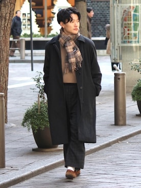 「アイテム（ステンカラーコート）」を使った、tom🐶さん（メンズ・167cm・20代）の冬コーディネート