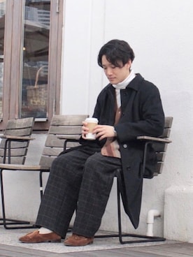 「アイテム（ステンカラーコート）」を使った、tom🐶さん（メンズ・167cm・20代）の冬コーディネート