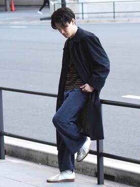 「アイテム（ステンカラーコート）」を使った、tom🐶さん（メンズ・167cm・20代）の春コーディネート