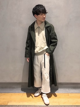 「カーキアウター」｜「アイテム（トレンチコート）」を使った、tom🐶さん（メンズ・167cm）の春コーディネート