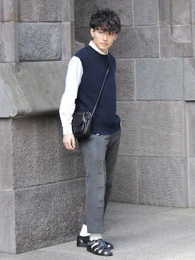 「MARGARET HOWELL（マーガレットハウエル）のアイテム（スラックス）」を使った、tom🐶さん（メンズ・167cm）の春コーディネート