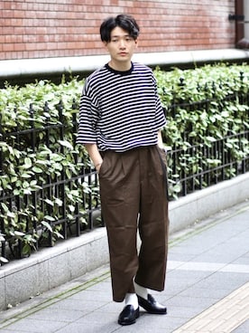 「MUJI」｜「アイテム（スラックス）」を使った、tom🐶さん（メンズ・167cm）の夏コーディネート