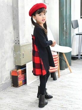 「Bee des Bee（ビーデスビー）のアイテム（ワンピース/ドレス）」を使った、子供服Beeさん（キッズ・110cm）の冬コーディネート