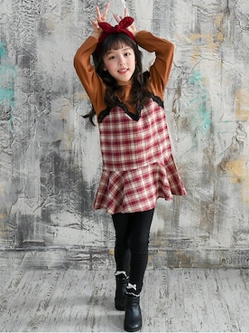 「Bee des Bee（ビーデスビー）のアイテム（ワンピース/ドレス）」を使った、子供服Beeさん（キッズ・120cm）の冬コーディネート