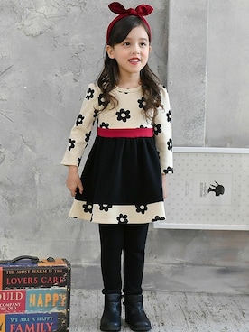 「Bee des Bee（ビーデスビー）のアイテム（ワンピース/ドレス）」を使った、子供服Beeさん（キッズ・107cm）の冬コーディネート