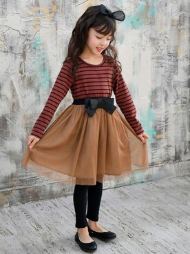 「Bee des Bee（ビーデスビー）のアイテム（ワンピース/ドレス）」を使った、子供服Beeさん（キッズ・120cm）の冬コーディネート
