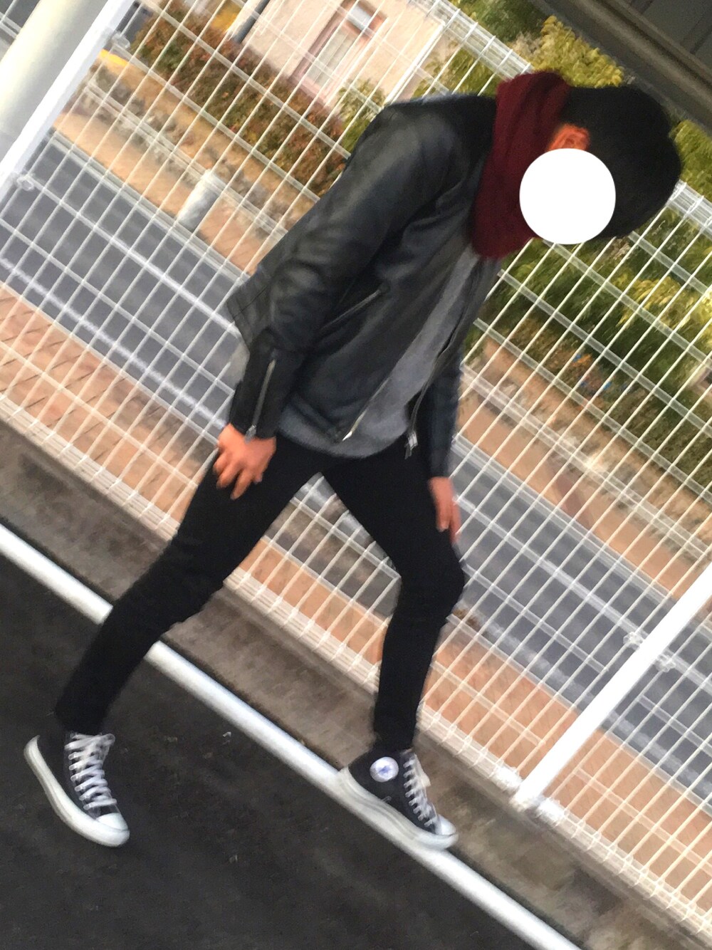 「高校生、おしゃれさんと繋がりたい、ライダース、いいね、save、フォローお願いします🤑、休日スタイル」｜「WEGOのWEGO/4Pフープイヤリング（イヤリング、シルバー系）」を使った、夢空さん（メンズ・175cm）の冬コーディネートの1枚目の写真