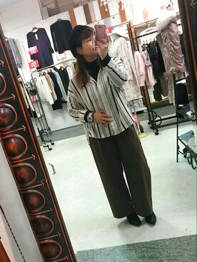 「TODAYFUL（トゥデイフル）のモーチーフストライプシャツ（シャツ/ブラウス）」を使った、☆＊noririn＊☆ さん（レディース・158cm）の冬コーディネート