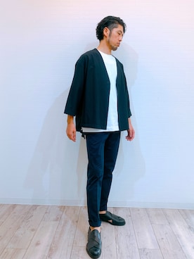 「アイテム（スラックス、ブルー系）」を使った、KAZUMA.さん（メンズ・170cm）の夏コーディネート