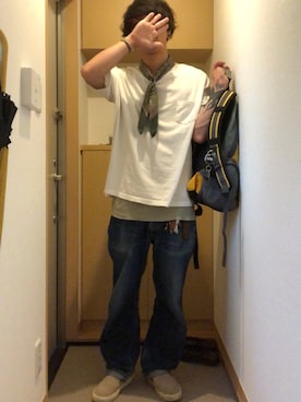 「バンダナ」｜「アイテム（スリッポン）」を使った、yutaroさん（メンズ・173cm）の夏コーディネート