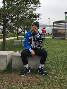 「NBA（エヌビーエー）のアイテム（ジャケット/アウター）」を使った、EddieYeungさん（メンズ・170cm）の春コーディネート