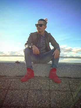 「G-STAR RAW（ジースターロゥ）のアイテム（ライダースジャケット）」を使った、Ryo Hiraさん（メンズ・170cm）の春コーディネート