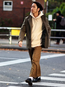 「JOURNAL STANDARD relume（ジャーナルスタンダード　レリューム）のアイテム（チェスターコート）」を使った、SASAさん（メンズ・175cm）の秋コーディネート