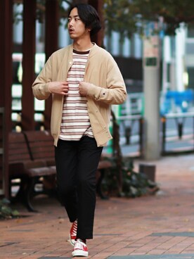 「Champion（チャンピオン）のアイテム（ブルゾン）」を使った、SASAさん（メンズ・175cm）の冬コーディネート