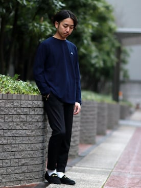 「LACOSTE（ラコステ）のLACOSTE / ラコステ HEAVY PIQUEロングスリーブ Tシャツ（Tシャツ/カットソー、ブルー系）」を使った、SASAさん（メンズ・175cm）の冬コーディネート