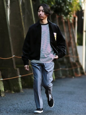 「JOURNAL STANDARD relume（ジャーナルスタンダード　レリューム）の◆CALIFORNIA コーデュロイ バジャードッグジャケット（ブルゾン、ブラック系）」を使った、SASAさん（メンズ・175cm）の冬コーディネート