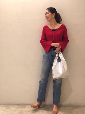 「BEAUTY&YOUTH UNITED ARROWS（ビューティーアンドユースユナイテッドアローズ）のアイテム（ニット/セーター、レッド系）」を使った、Ayano Fujitaさん（レディース・165cm）の冬コーディネート