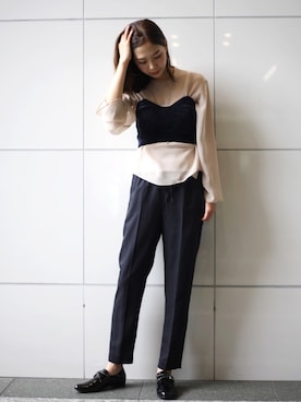 「Steven Alan（スティーブンアラン）の＜Steven Alan＞CHIFFON T-SHIRT/ﾌﾞﾗｳｽ（シャツ/ブラウス、ベージュ系）」を使った、Ayano Fujitaさん（レディース・165cm）の秋コーディネート