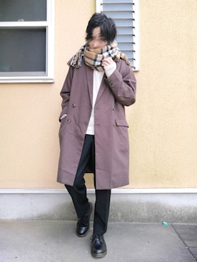 「SITRY（シトリー）のアイテム（チェスターコート）」を使った、わたるさん（メンズ・169cm）の冬コーディネート