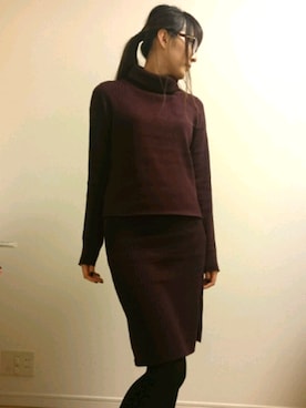 「アイテム（セットアップ、レッド系）」を使った、あーちゃんさん（レディース・168cm）の冬コーディネート