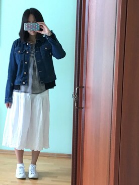 「stradivarius（ストラディバリウス）のアイテム（デニムジャケット）」を使った、Yulian さん（レディース・162cm）の夏コーディネート