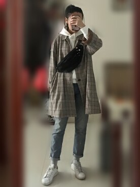 「no brand（ノーブランド）のアイテム（ピーコート）」を使った、Yulian さん（レディース・161cm）の秋コーディネート
