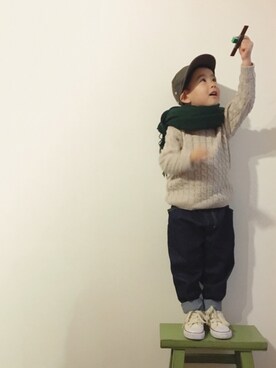 「Smoothy（スムージー）のアイテム（キャップ）」を使った、taaaoさん（キッズ・100cm）の冬コーディネート