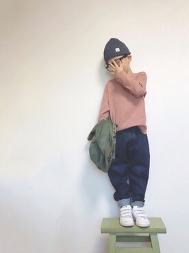 「くすみピンク」｜「アイテム（ブルゾン）」を使った、taaaoさん（キッズ・110cm）の秋コーディネート