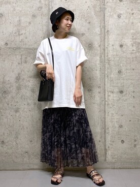 「PBLIM（ページボーイリム）のPAGEBOYLIM/ロゴ刺繍バケットハット2（ハット）」を使った、tagochiさん（レディース・159cm・30代）の春コーディネート