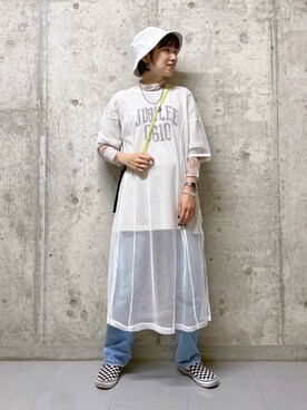 「PBLIM（ページボーイリム）の【PAGEBOYLIM】シアータートルインナー（Tシャツ/カットソー）」を使った、tagochiさん（レディース・159cm）の夏コーディネート